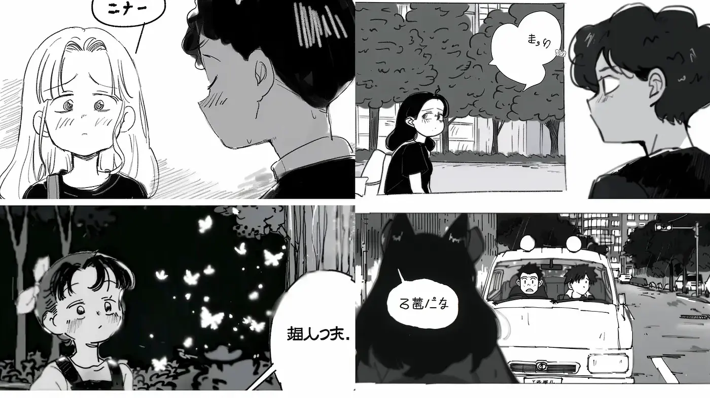 Expressive Black and White Manga-Style Illustrations with a Touch of Nostalgia - Midjourney sref style