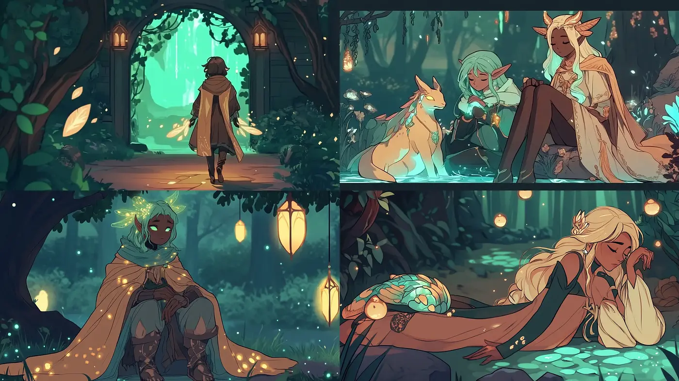 Enchanted Forest Whimsy: An Illustrative Tale of Nature and Fantasy - Midjourney sref style