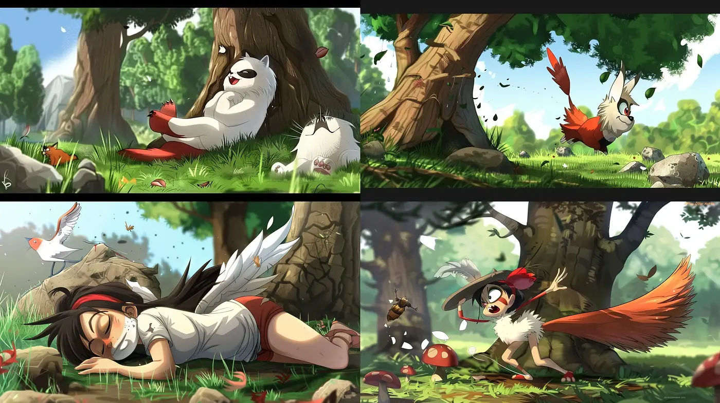 Lively Forest Adventure in Vivid Animated Expression - Midjourney sref style