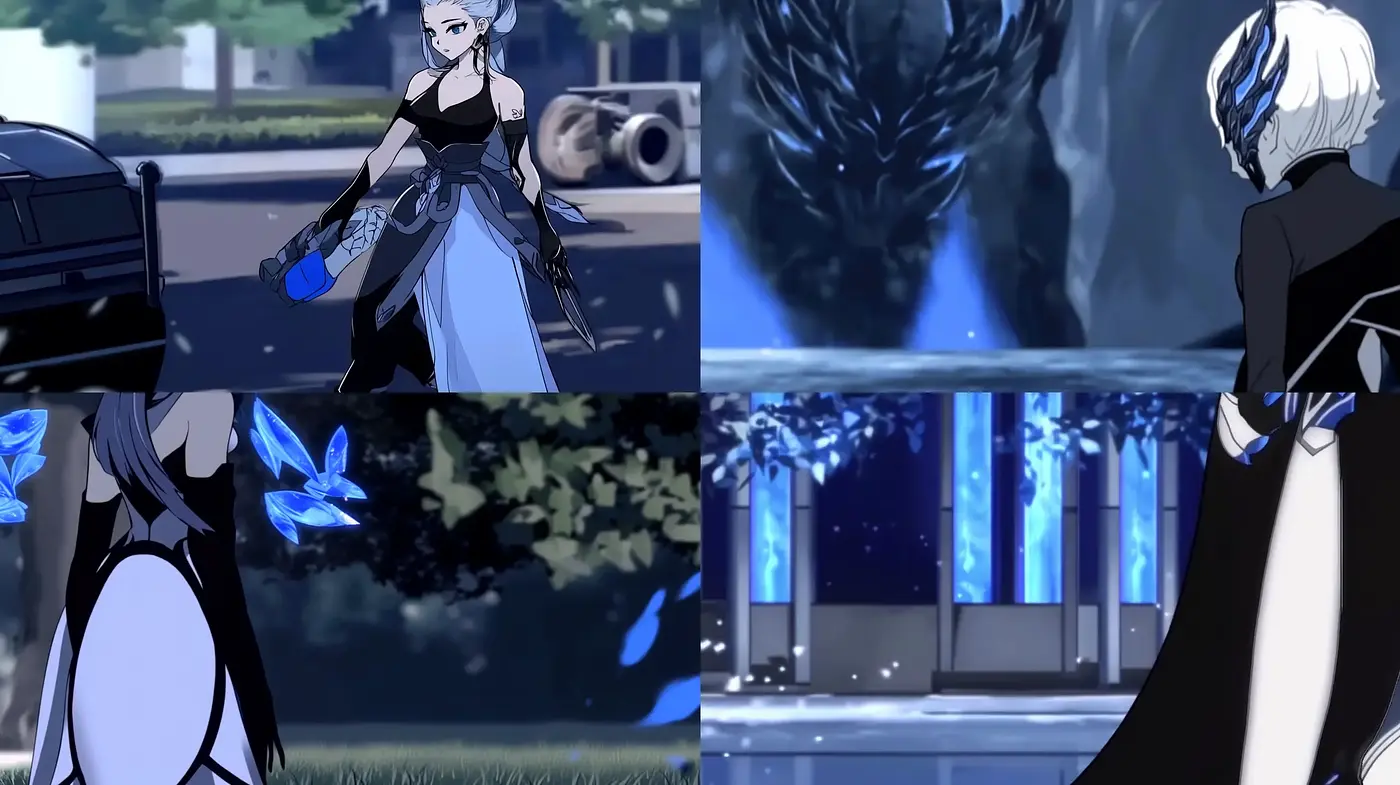 Ethereal Blue Hues and Sharp Contrast in Stylized Animated Portrayal - Midjourney sref style