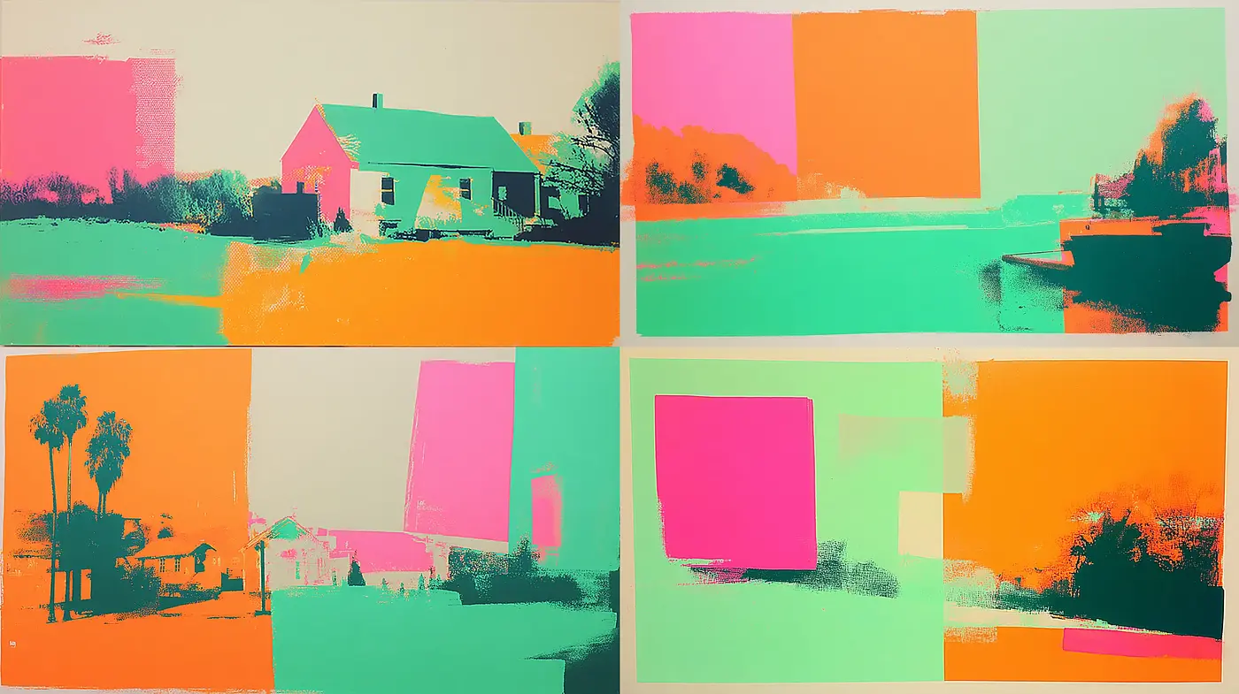 Vivid and Geometric Retro Collage with a Playful Mood - Midjourney sref style