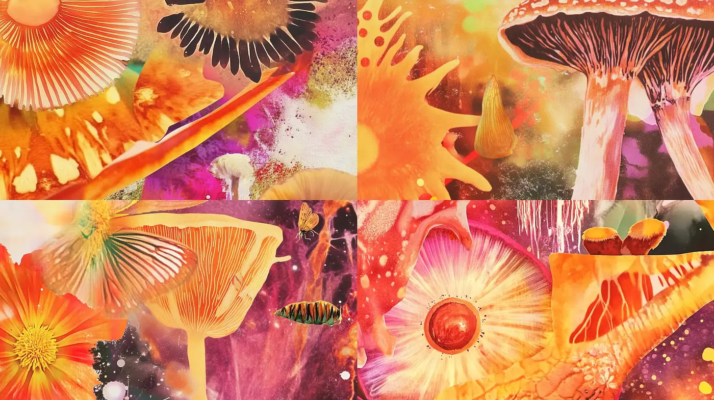 Psychedelic Nature Fusion with Surreal Overtones - Midjourney sref style