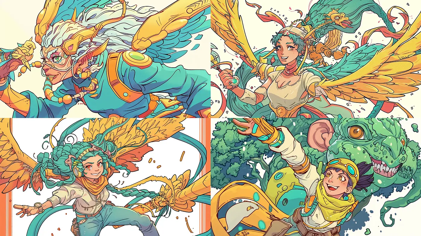 Vibrant Whimsicality: A Fusion of Comic Book Dynamism and Mythical Fantasy - Midjourney sref style
