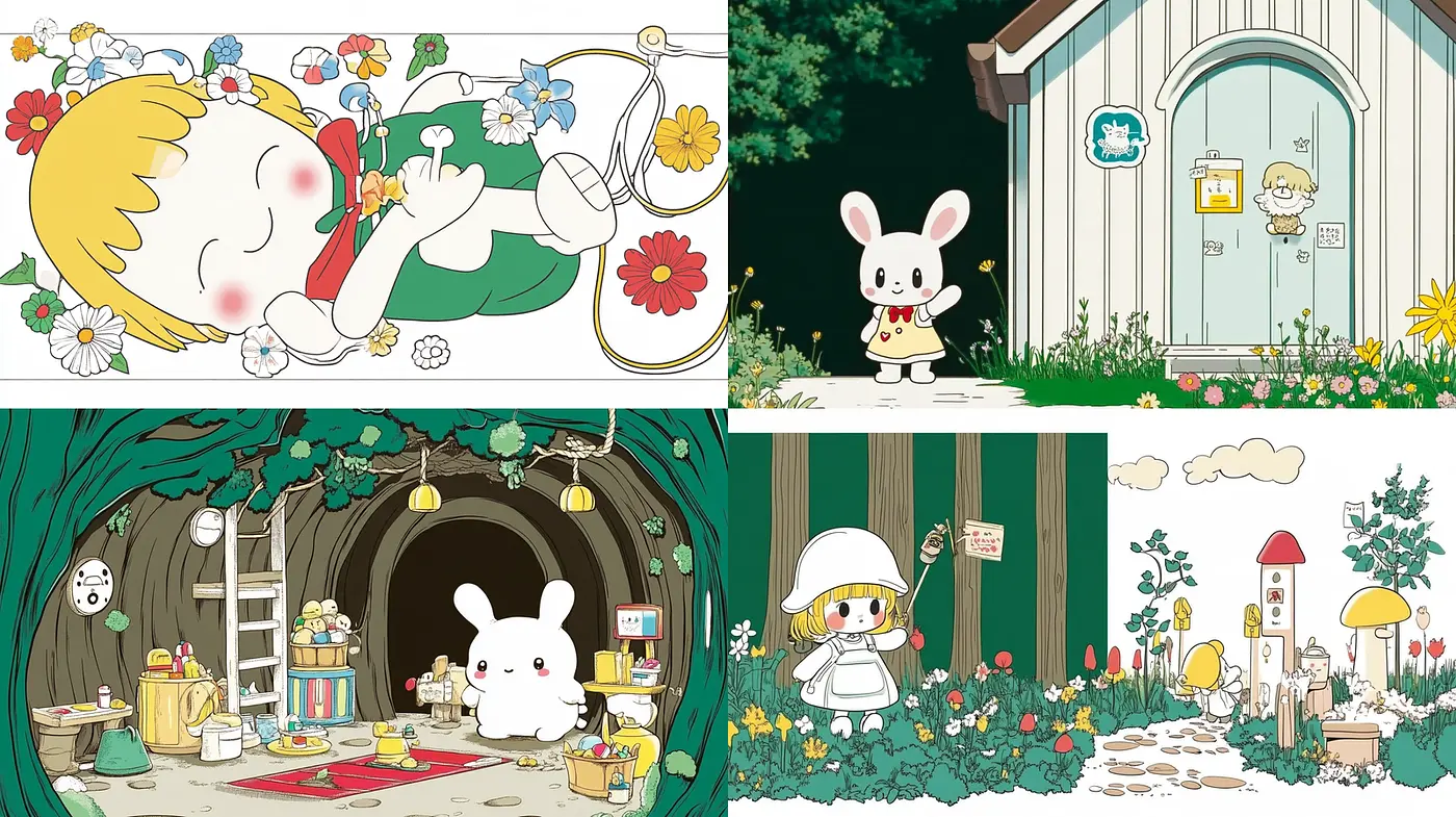 Whimsical Illustrations with a Soft, Playful Aesthetic - Midjourney sref style