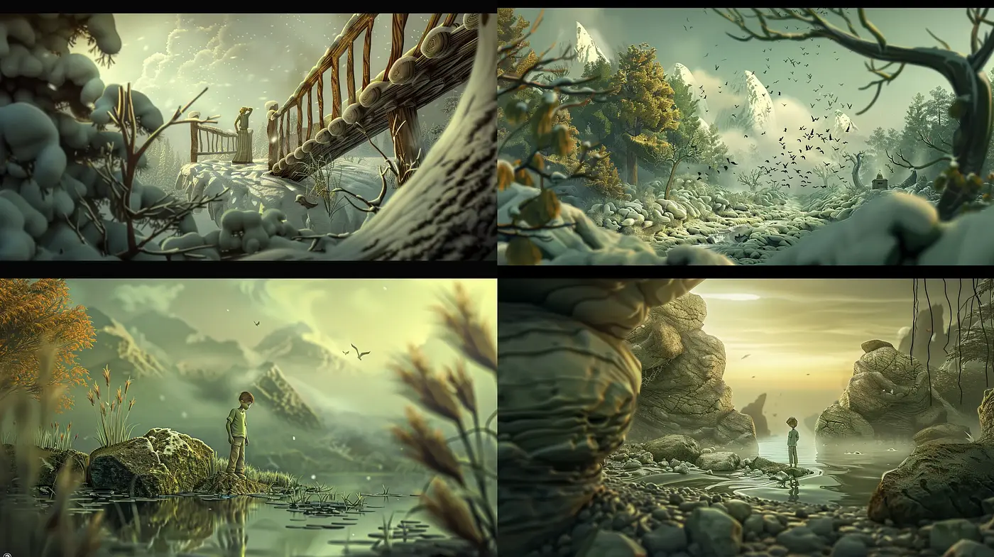 Serene Reverie in Sepia Tones: A Consistent Vision of Tranquil Landscapes - Midjourney sref style