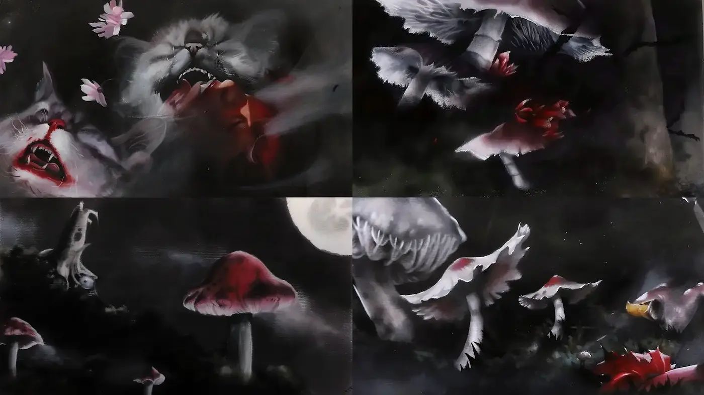 Mystical Dark Fantasy with Surreal Nature Elements - Midjourney sref style