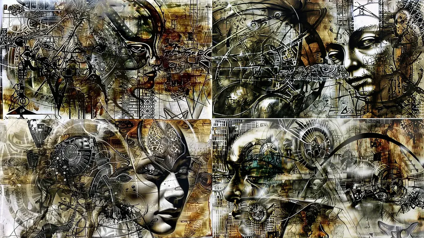 Intricate Fusion of Abstract Expressionism and Futuristic Motifs - Midjourney sref style