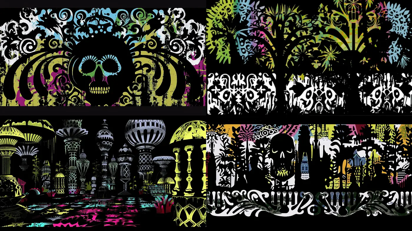 Neon-Noir Tribal Fusion with Phosphorescent Highlights - Midjourney sref style