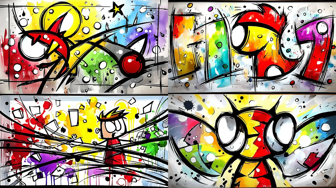 Vibrant and Playful Abstract Expressionist Style with Whimsical Touches - Midjourney sref style