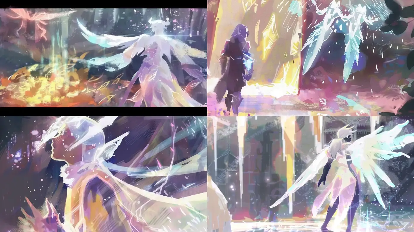 Ethereal Brushstrokes and Luminous Dichotomy - Midjourney sref style
