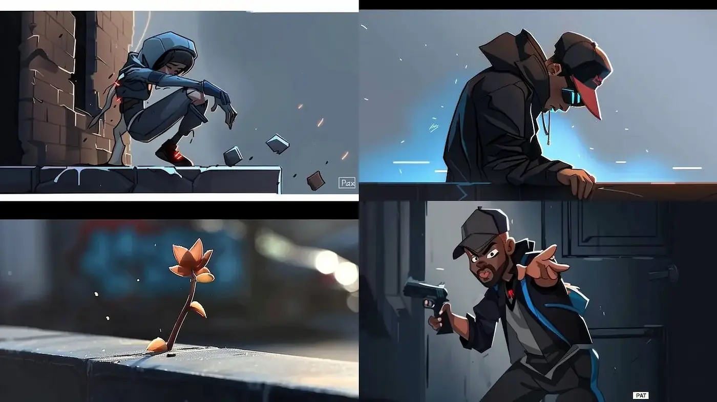 Dynamic urban character art with an energetic vibe - Midjourney sref style
