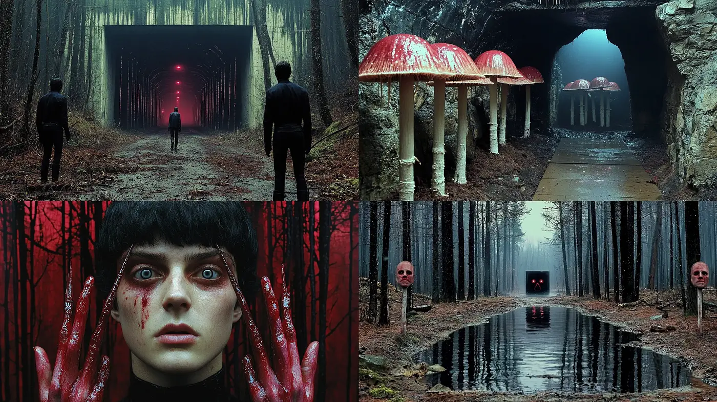 Surreal Forest Nocturne: Eerie and Luminous - Midjourney sref style