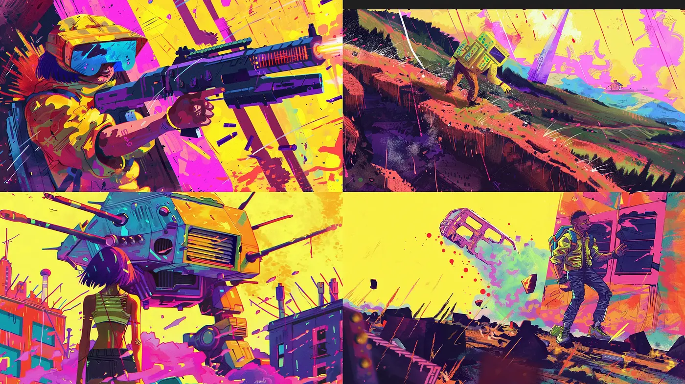 Vibrant Retrofuturistic Splendor with Dynamic Brushwork - Midjourney sref style