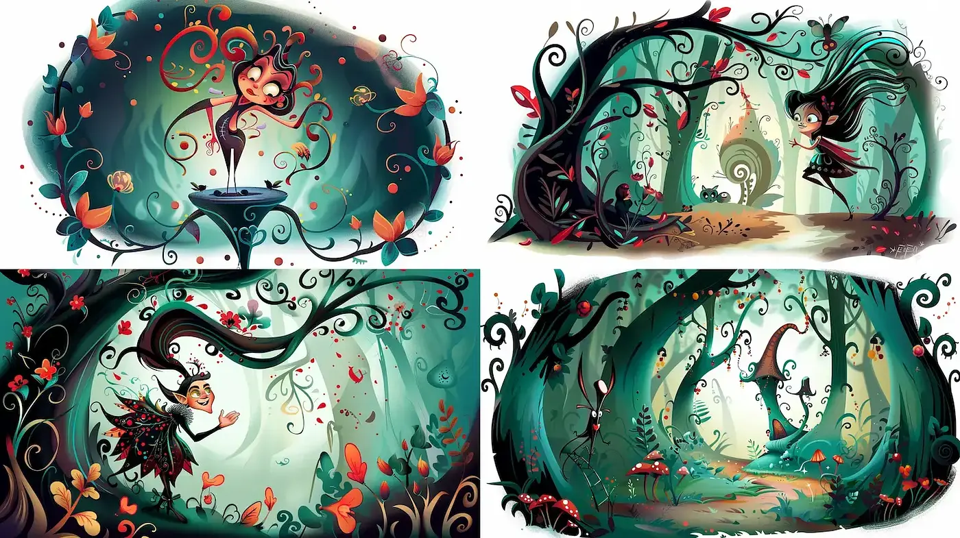 Whimsical Fantasy with Nature-Inspired Elements and Vibrant Colors - Midjourney sref style