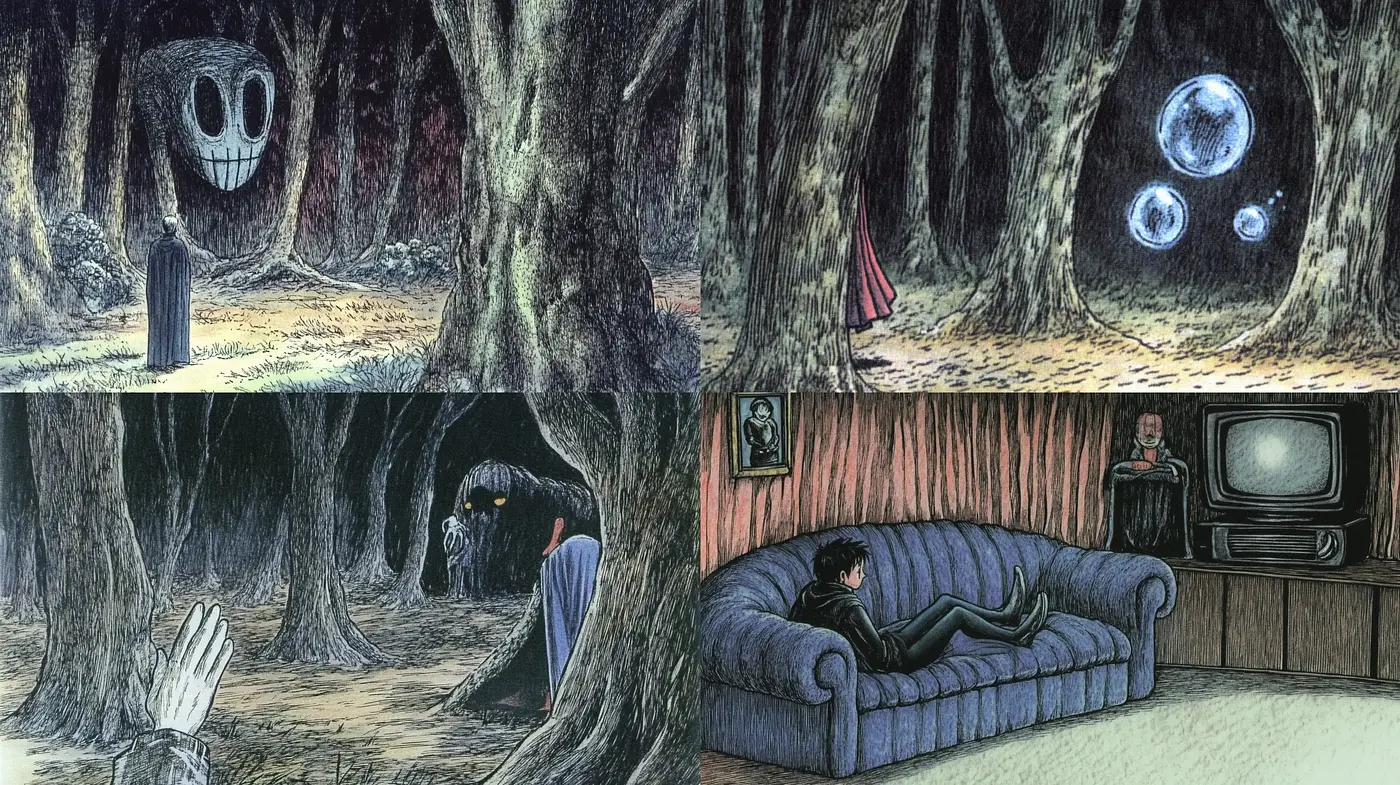 Eerie Enchanted Forest Illustrations with a Surreal Gothic Edge - Midjourney sref style
