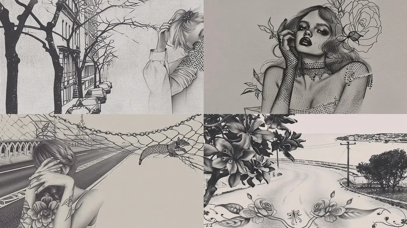 Intricate Black and White Illustrations with a Touch of Vintage Elegance - Midjourney sref style