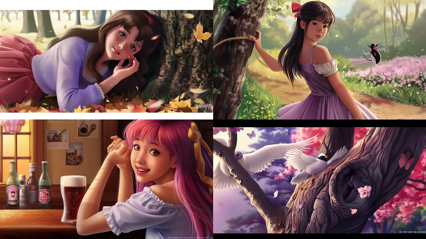 Whimsical Anime-Inspired Vividness: A Uniform Palette of Soft Textures and Magical Realism - Midjourney sref style
