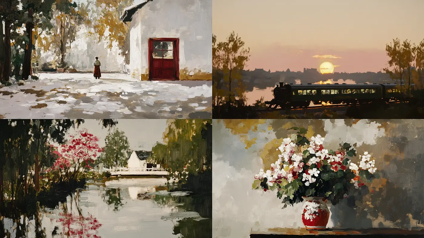Subdued Elegance in Brushwork Harmony: A Study of Tonal Consistency and Textured Serenity - Midjourney sref style