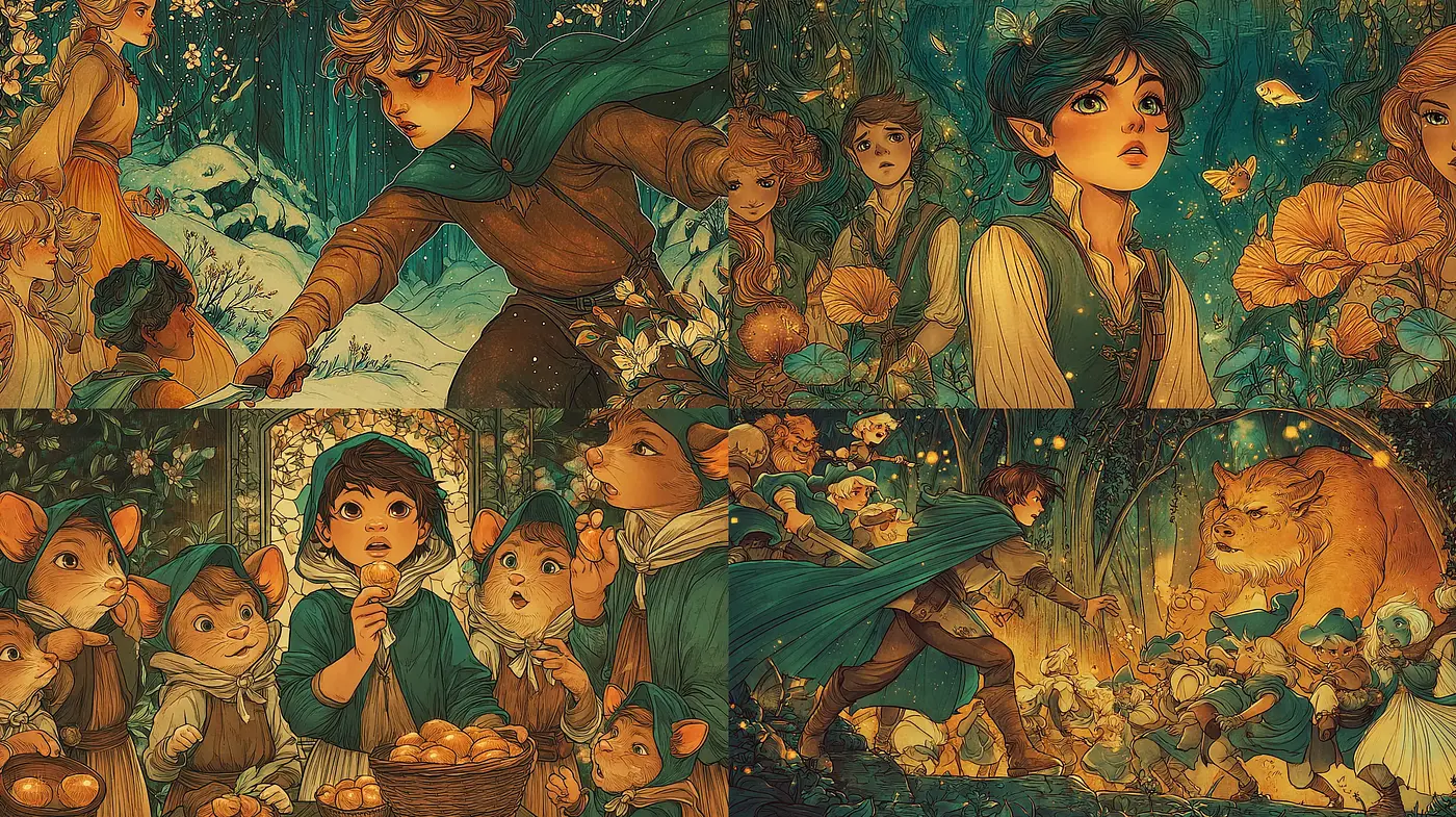 Enchanting and whimsical narrative style with vibrant storytelling elements - Midjourney sref style