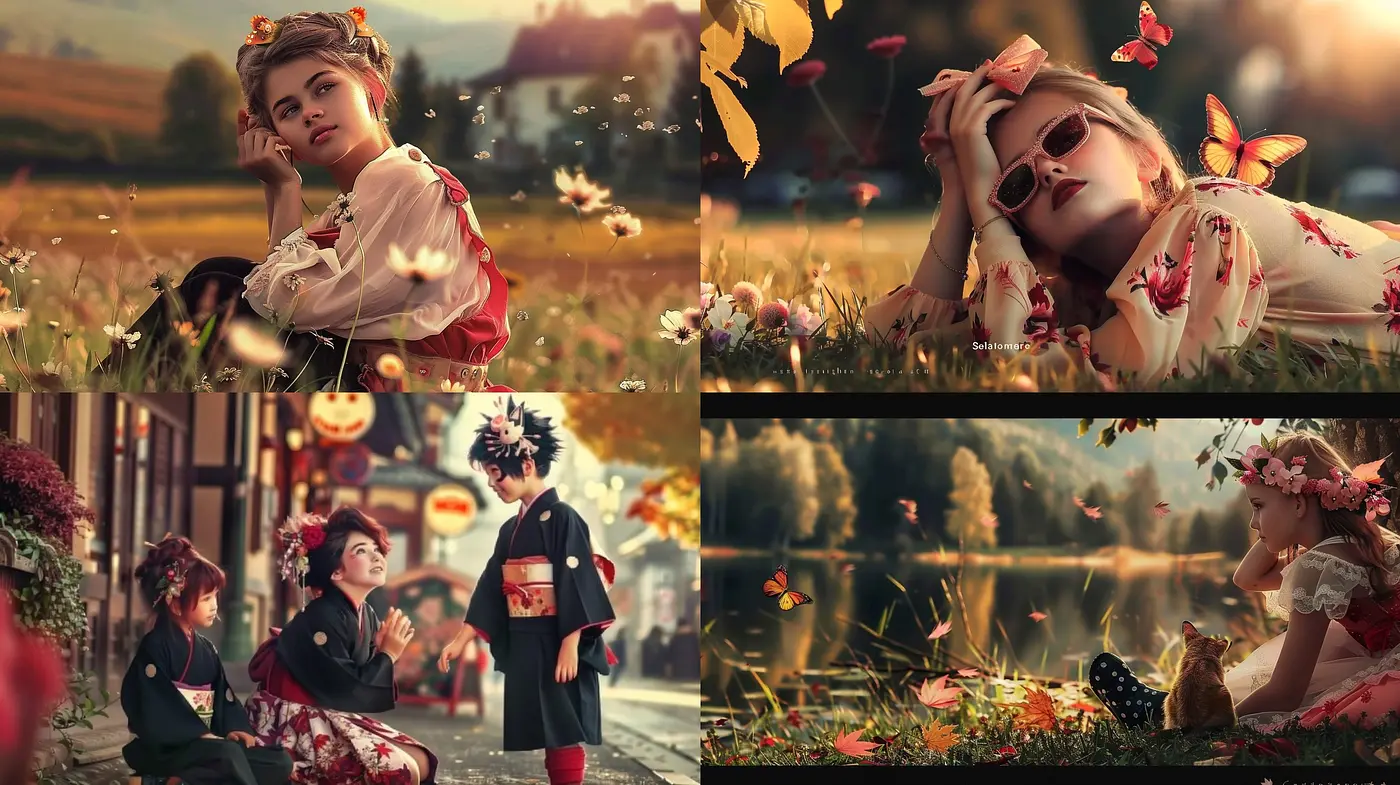 Idyllic Autumn Harmony: An Artistic Fusion of Japanese Cultural Elements with Western Photorealistic Touches - Midjourney sref style