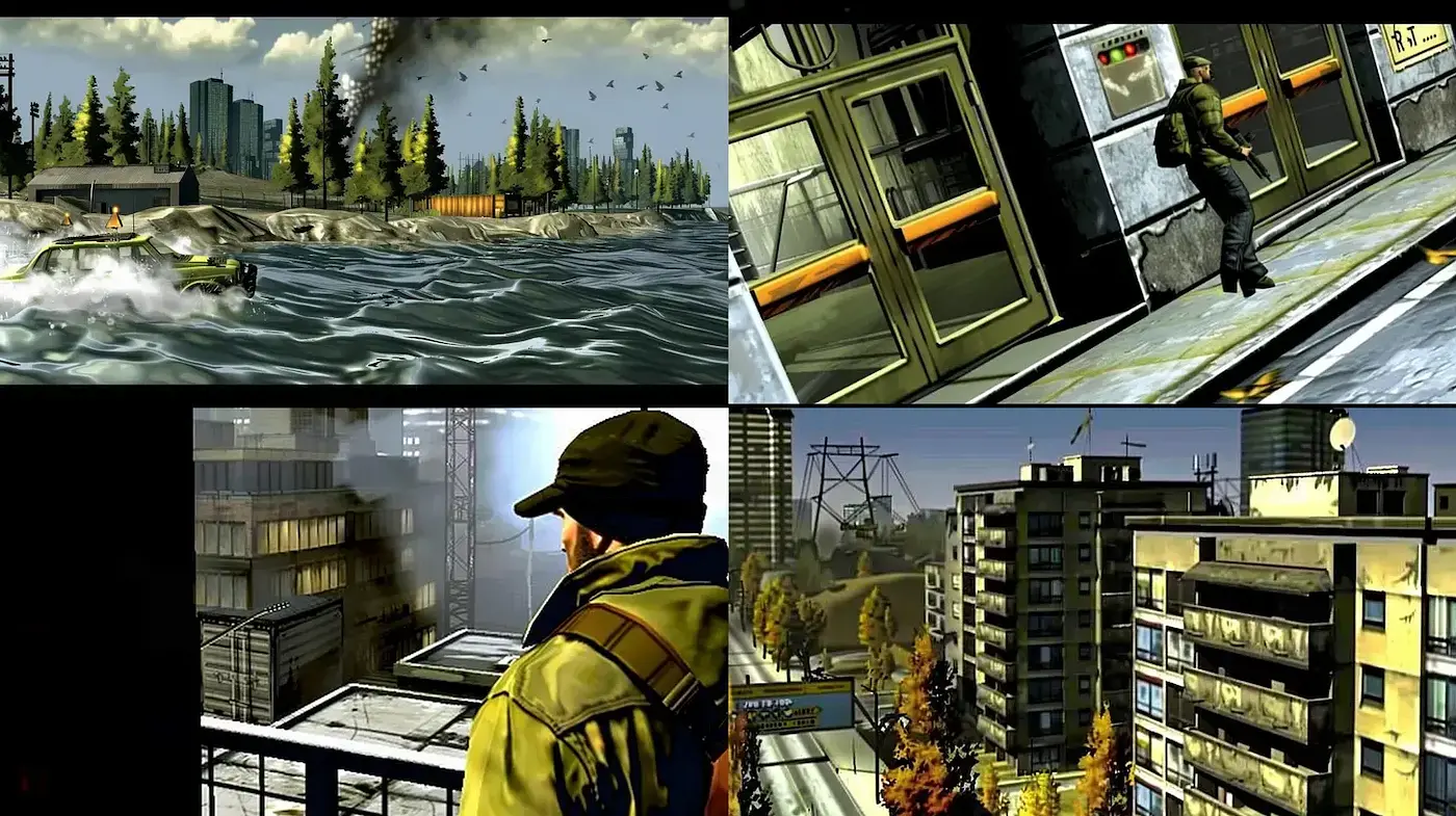 Dynamic urban and natural landscapes with a graphic novel aesthetic - Midjourney sref style