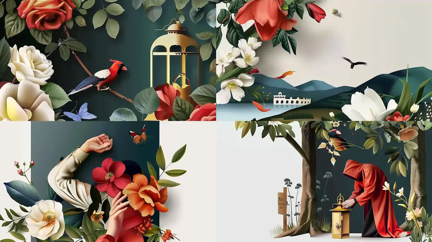 Elegant floral compositions with a modern illustrative style - Midjourney sref style