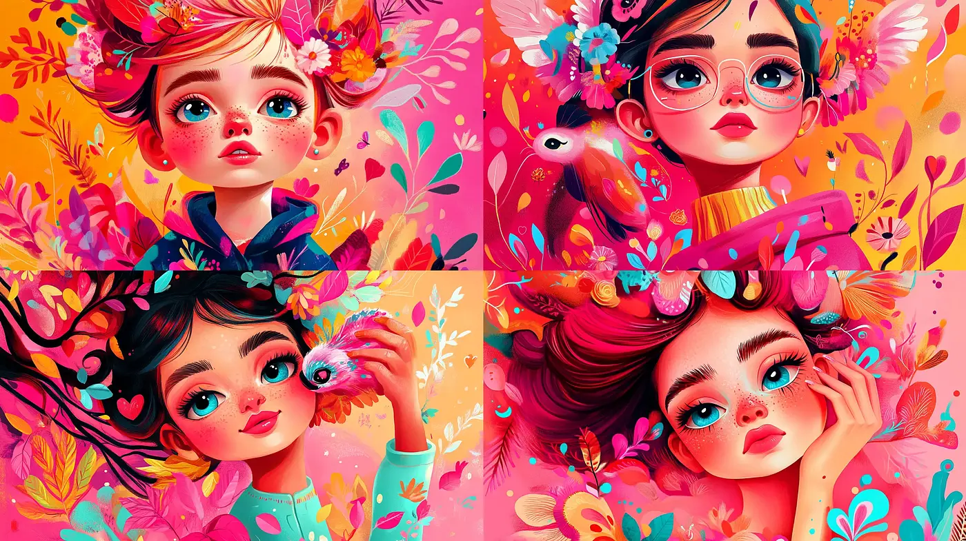 Whimsical Spring Portraiture with a Vibrant Fantasia of Colors - Midjourney sref style