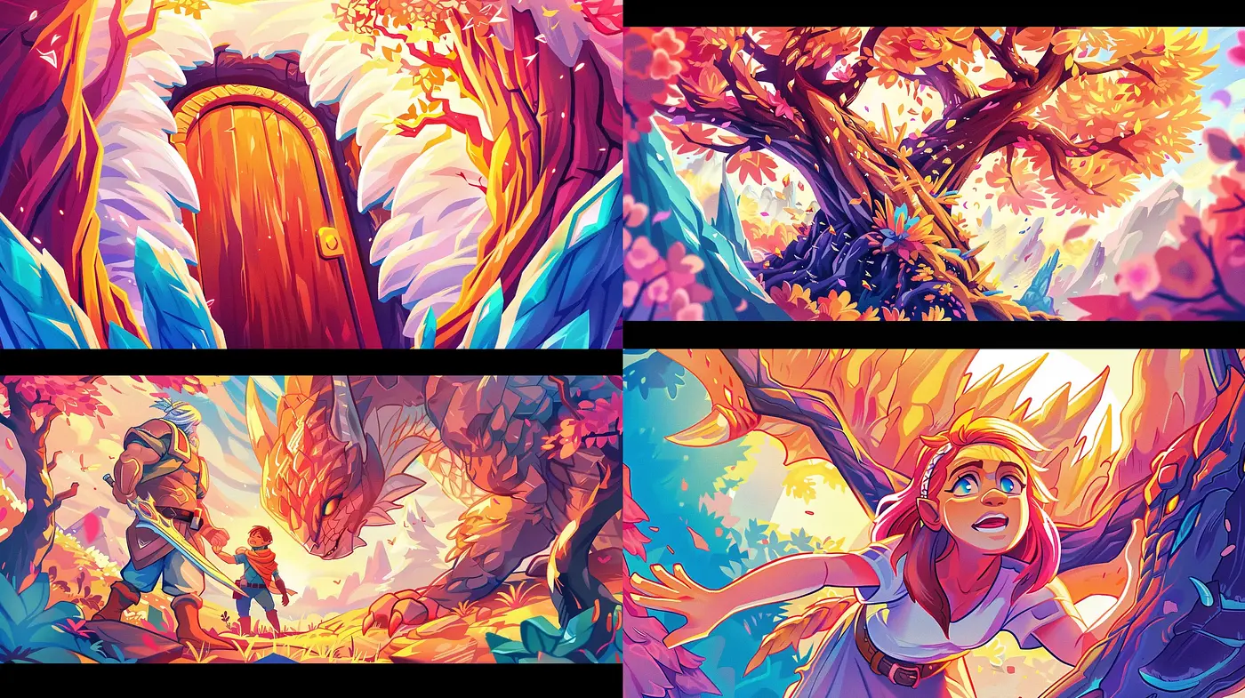 Vibrant Storybook Illustrative Blends with Surreal Fantasy Overtones - Midjourney sref style