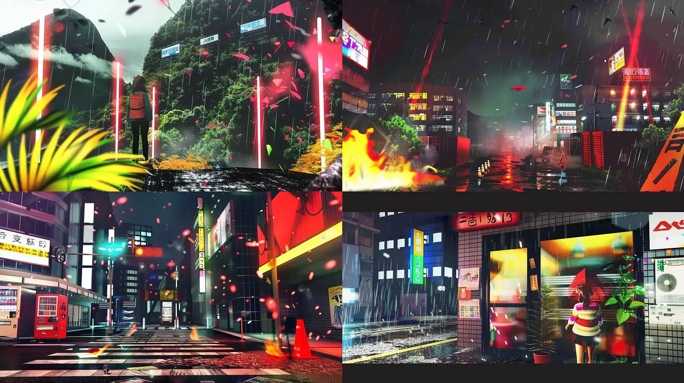 Neon Drenched Cyberpunk Urban Dreamscape - Midjourney sref style