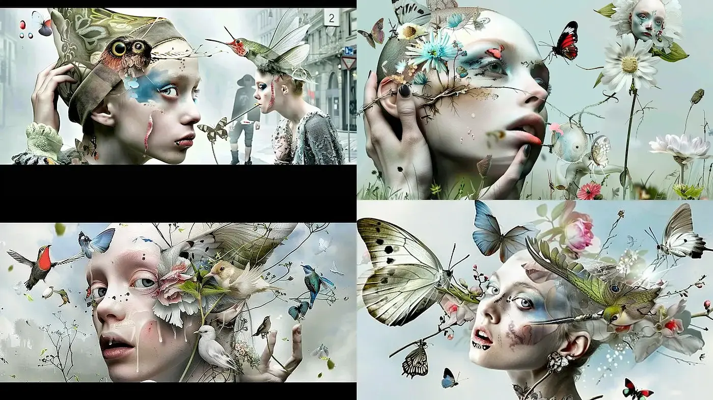 Whimsical Surrealism with Nature Elements and Intricate Textures - Midjourney sref style