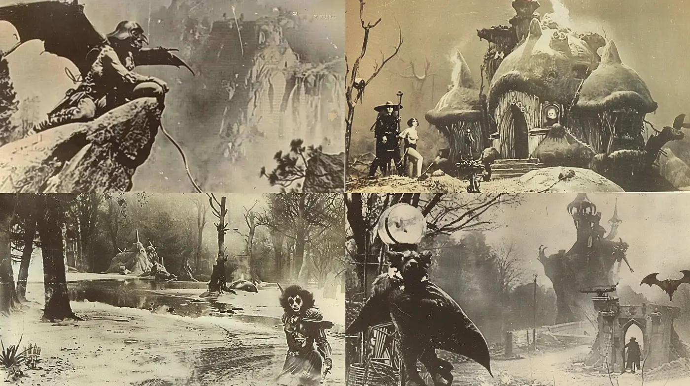 Ethereal Sepia-Toned Fantasy Dreamscape - Midjourney sref style
