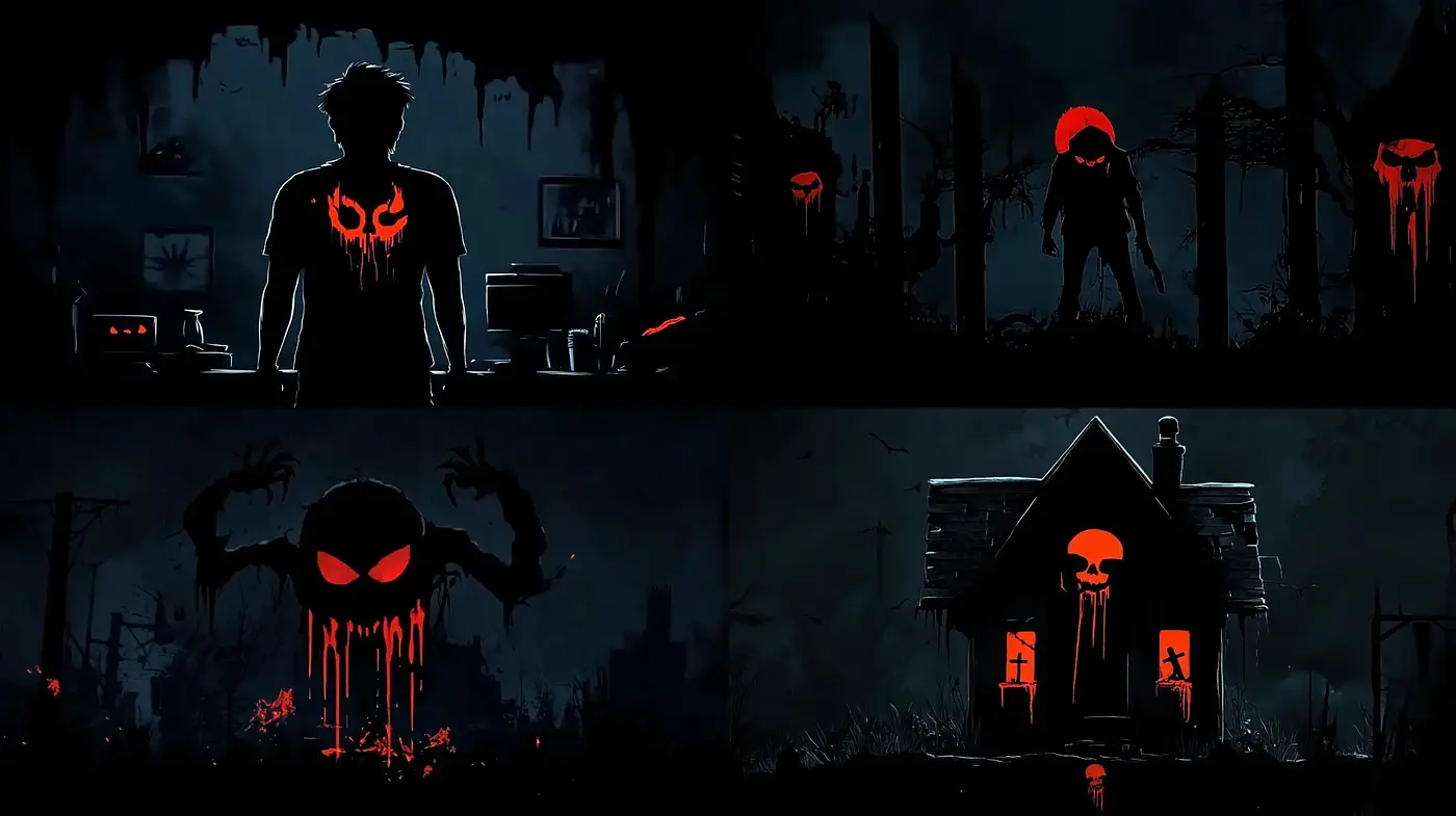 Noir Silhouette Nightmares in Red and Black - Midjourney sref style