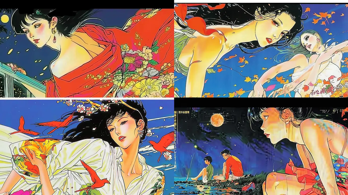 Ethereal Beauty in Vivid Japanese Ukiyo-e Inspired Illustrations - Midjourney sref style