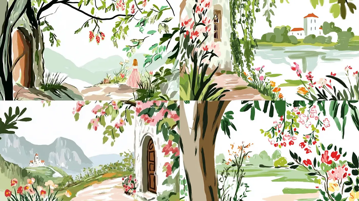 Serene Pastoral Impressions: A Harmonious Blend of Nature and Light - Midjourney sref style