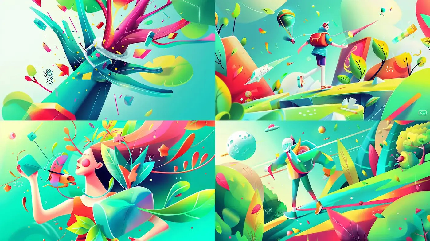 Vibrant and Playful Illustrative Style with Nature Elements - Midjourney sref style