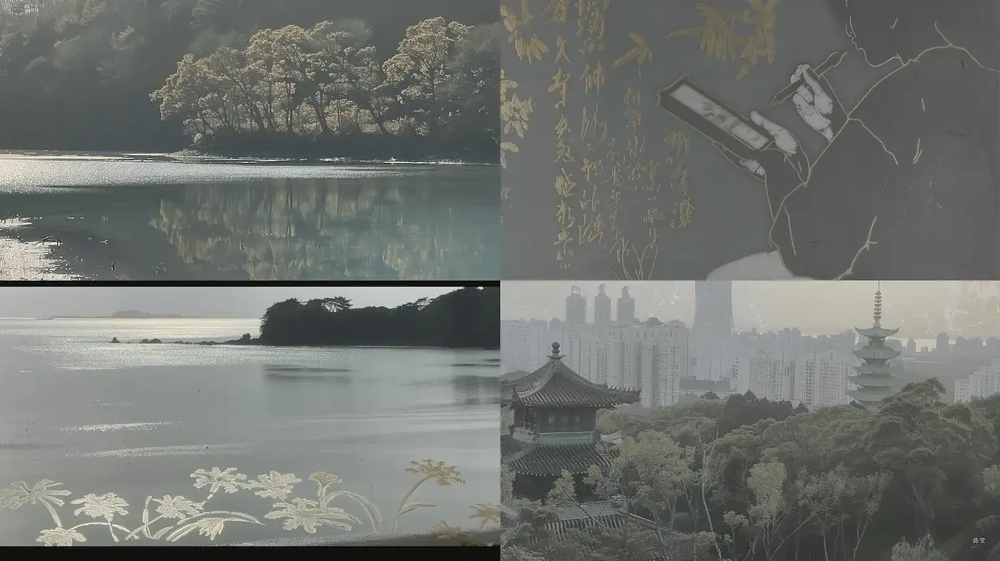 Serene and Ethereal Visuals Blending Nature with Cultural Elements - Midjourney sref style