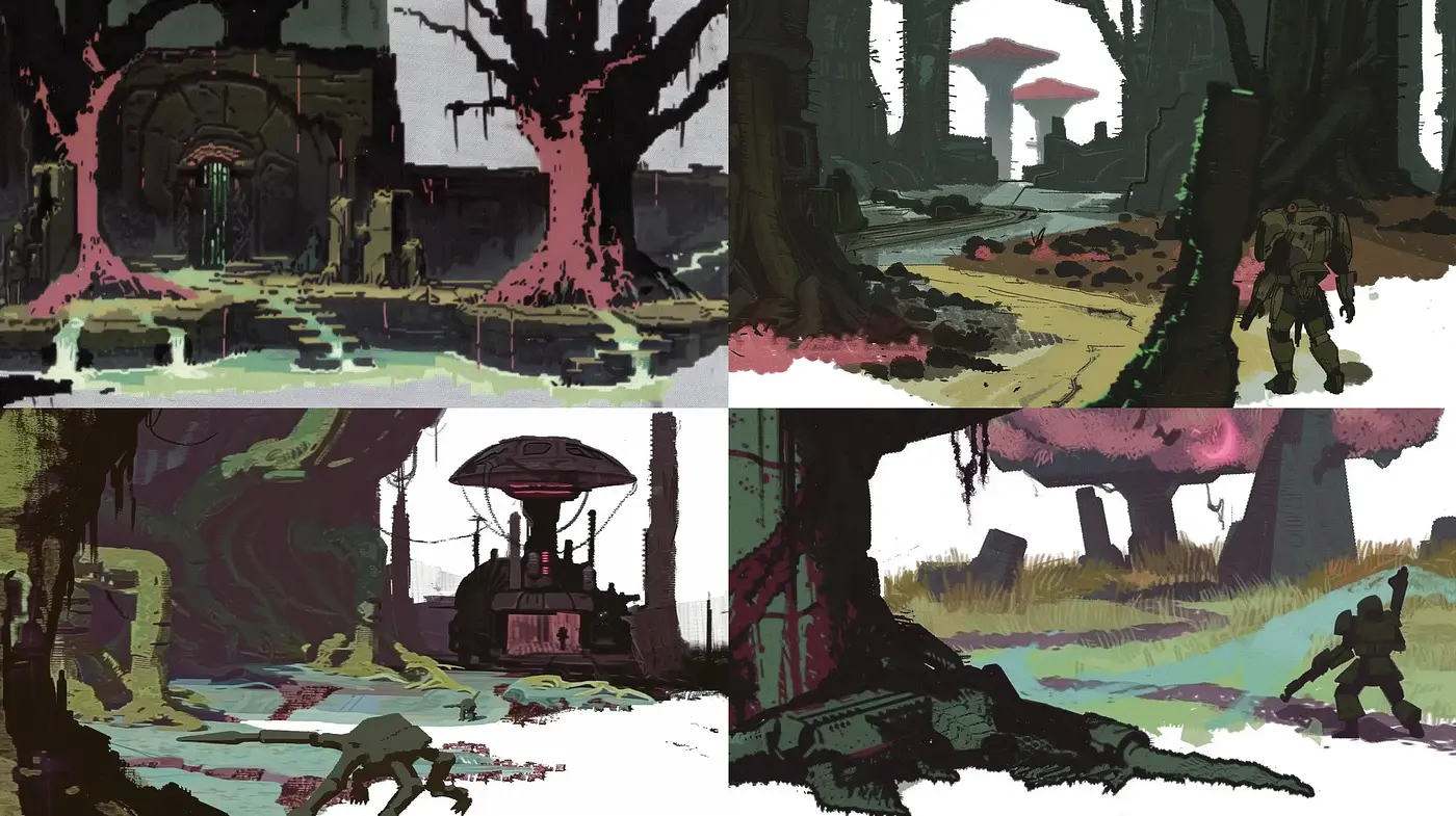 Ethereal Fantasy Landscape with Stylized Brushwork - Midjourney sref style