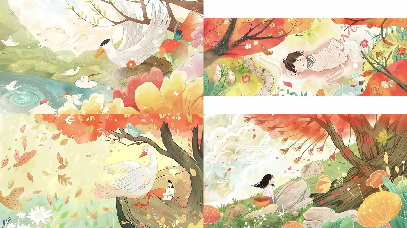 Enchanted Autumn Whimsy: A Consistent Celebration of Seasonal Magic and Muted Vibrance - Midjourney sref style