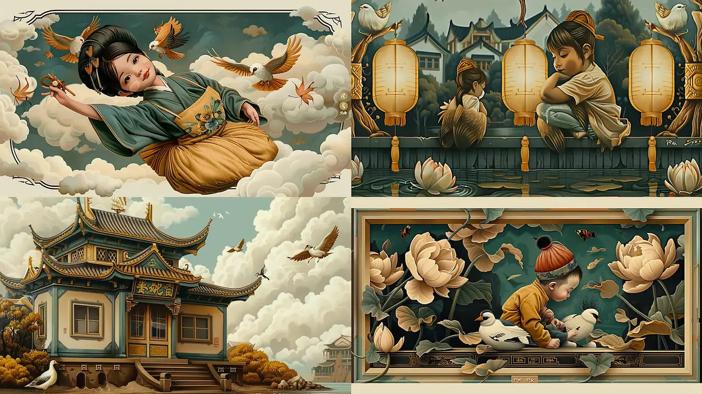 Serene and Ethereal Scenes with Traditional Eastern Aesthetic - Midjourney sref style