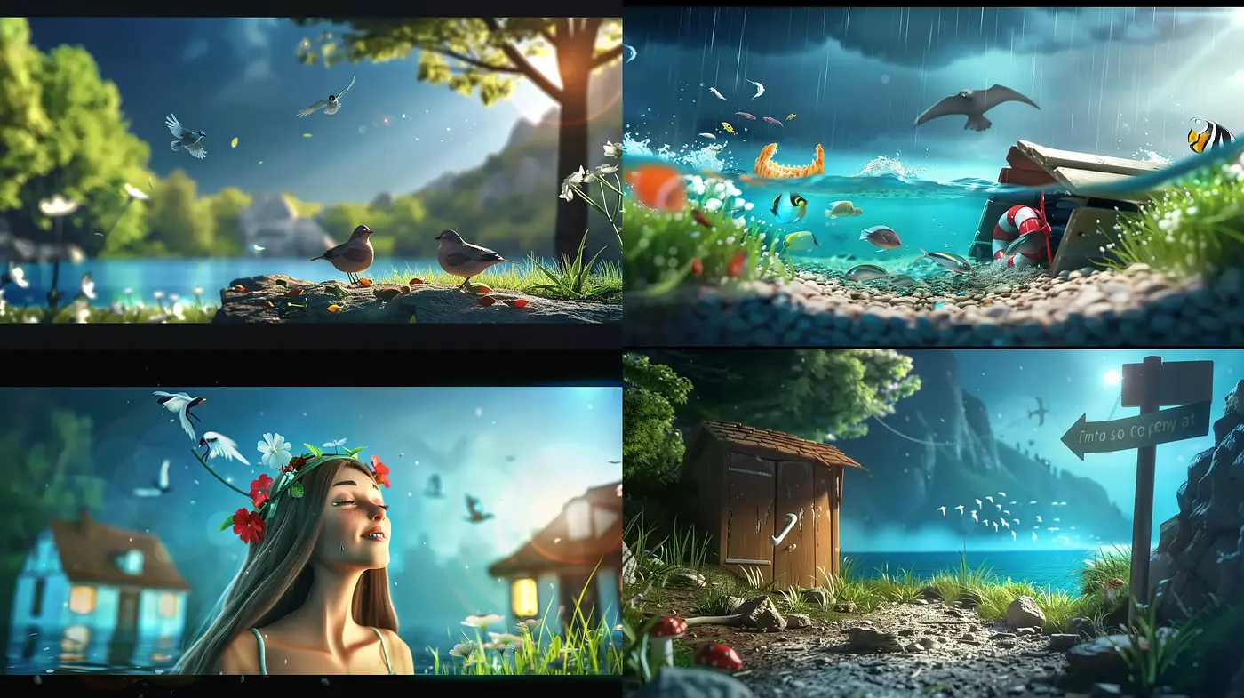 Serene Fantasy Worlds with Lush Vivid Landscapes - Midjourney sref style