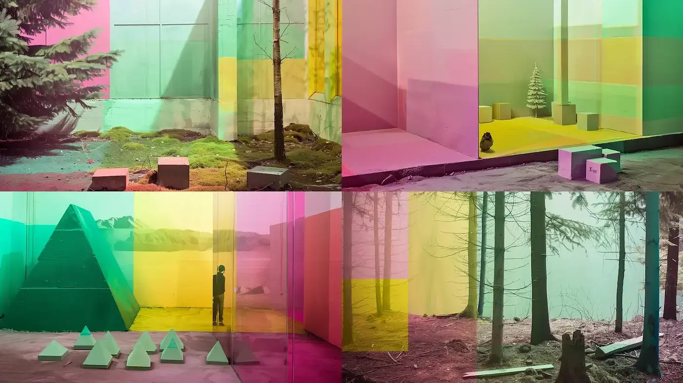 Vibrant Geometric Harmony in a Translucent Landscape - Midjourney sref style
