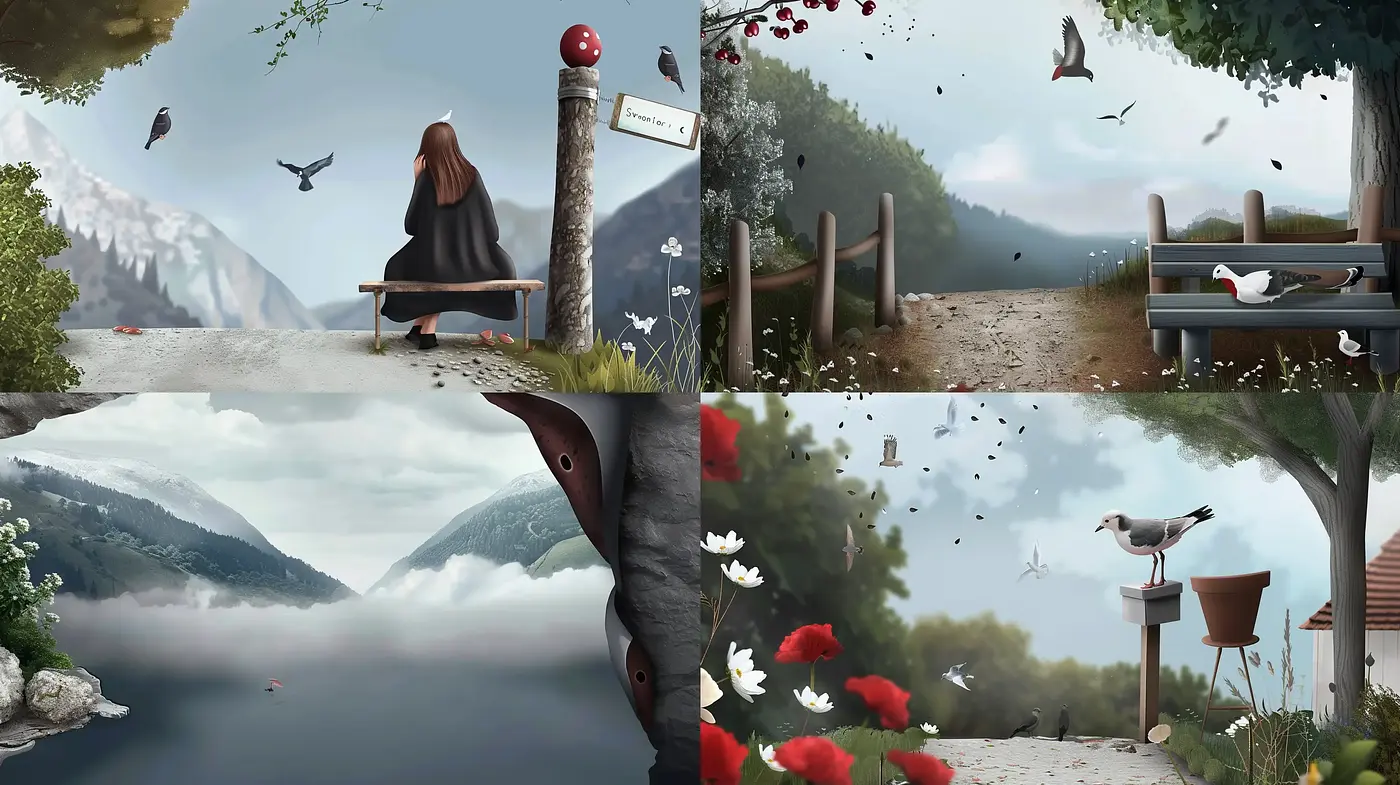 Tranquil Nature Vignettes with a Soft, Dreamy Palette - Midjourney sref style
