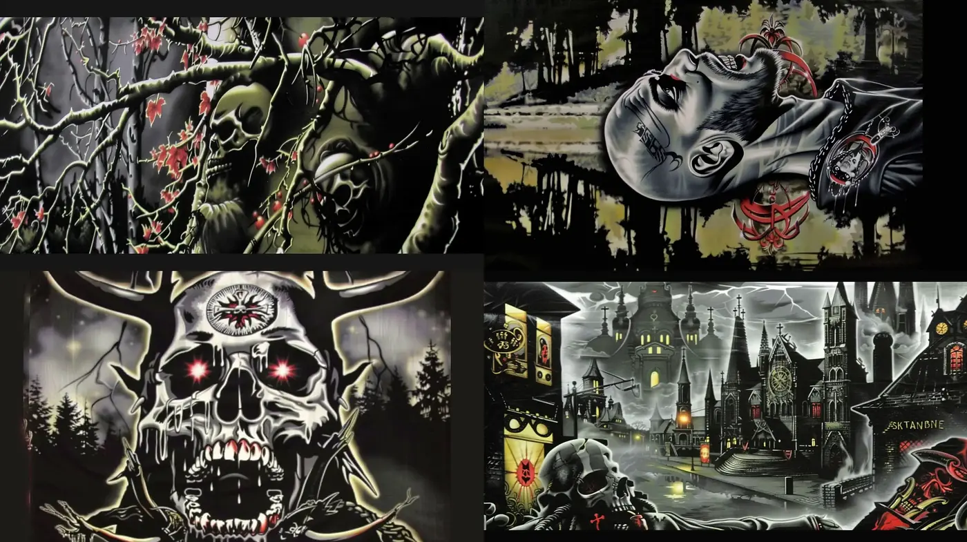 Gothic Nightscapes with Surreal Horror Elements - Midjourney sref style
