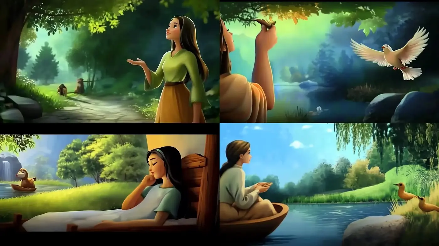 Serene Pastoral Imagery with a Harmonious Disney-Esque Artistry - Midjourney sref style
