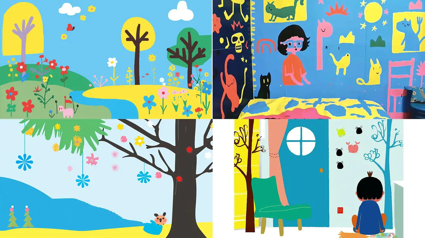 Vibrant Whimsy: A Diverse Fusion of Childlike Imagination and Simplistic Charm - Midjourney sref style