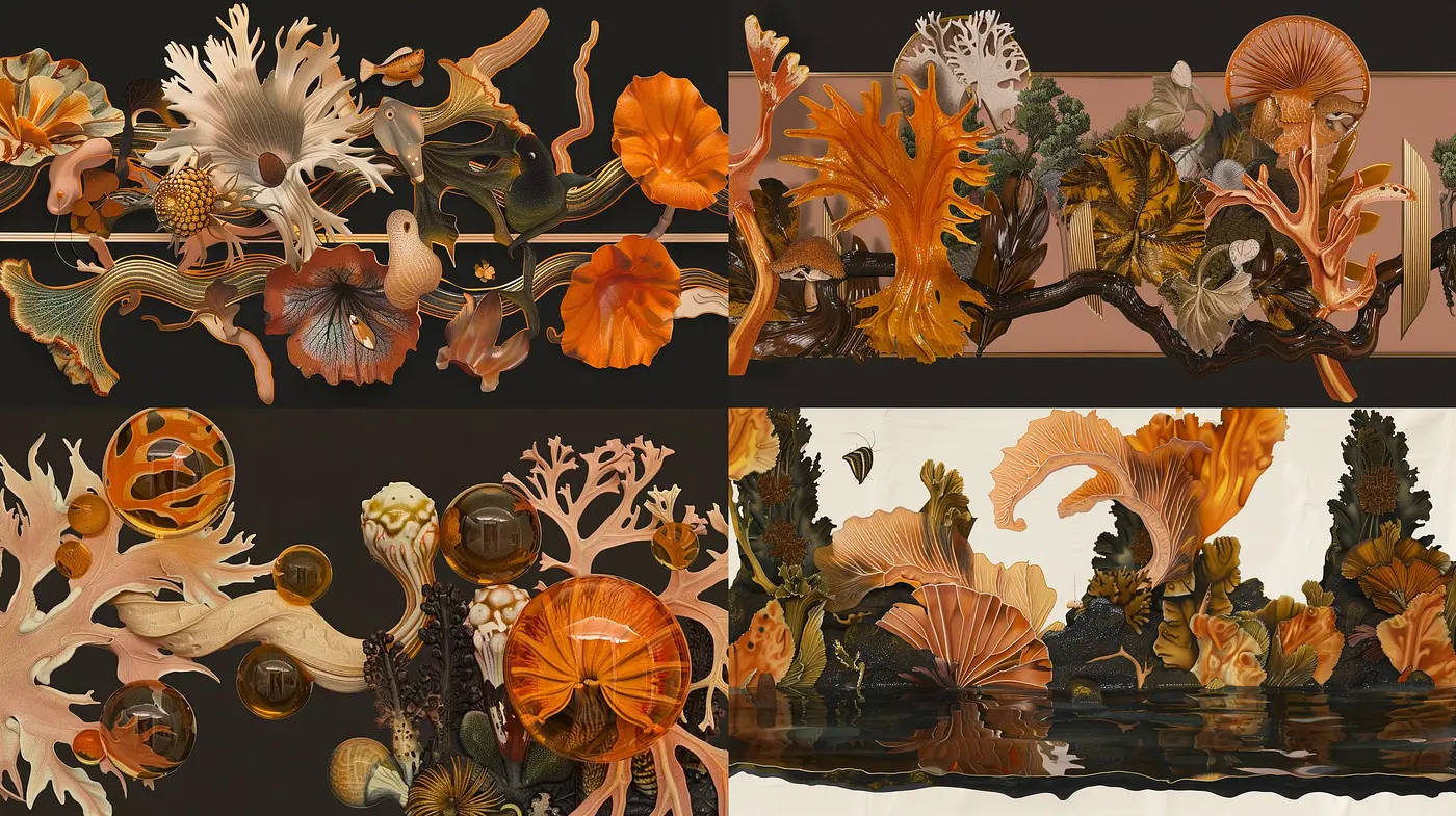 Whimsical Botanical Dreamscape: A Symphonic Fusion of Earth Tones and Organic Textures - Midjourney sref style