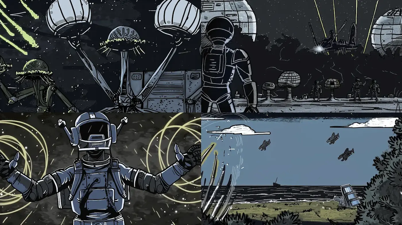 Futuristic Comic Art with a Vintage Sci-Fi Vibe - Midjourney sref style