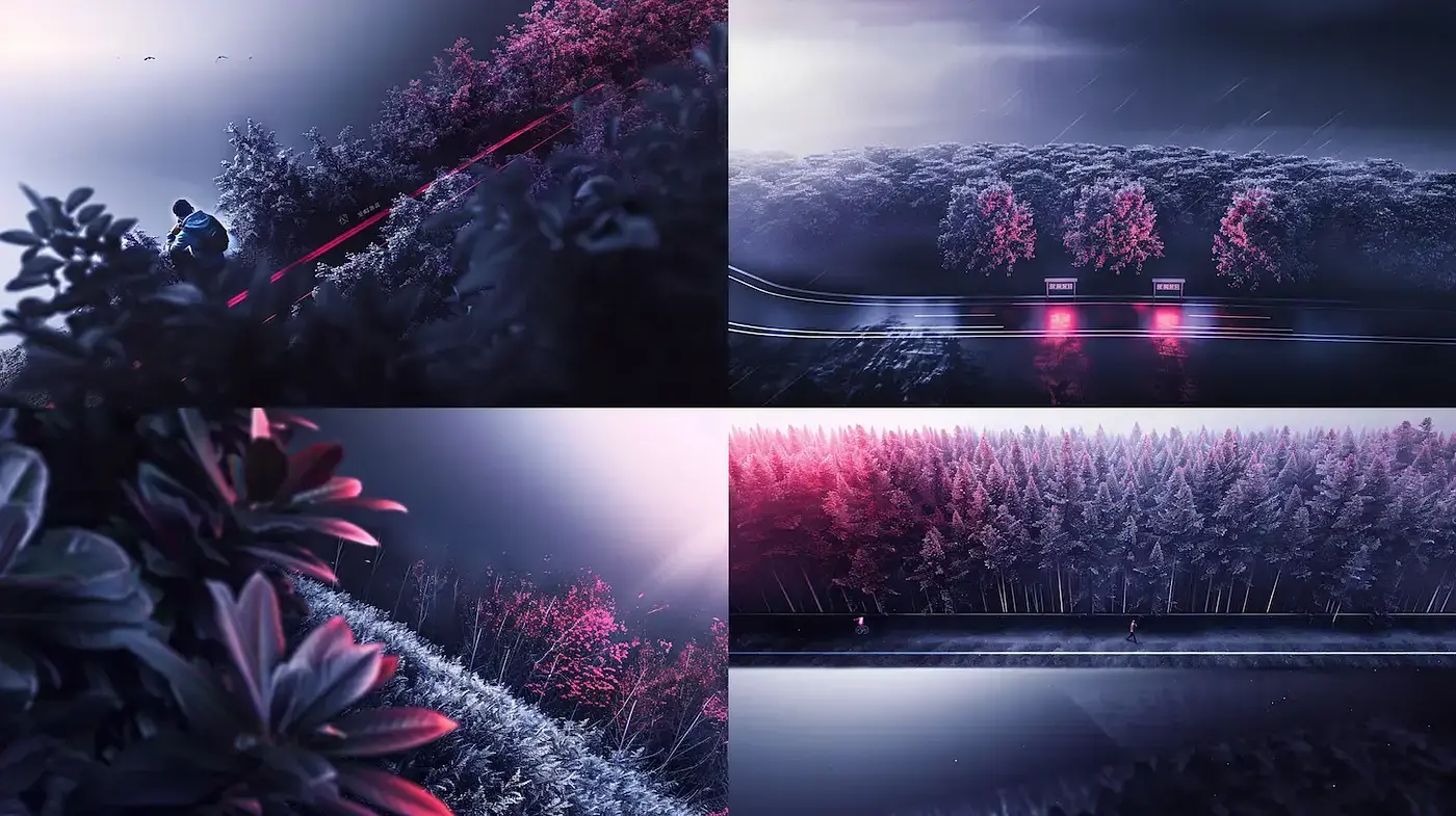 Ethereal Nocturnal Visions: The Moody Fusion of Purples and Nature - Midjourney sref style