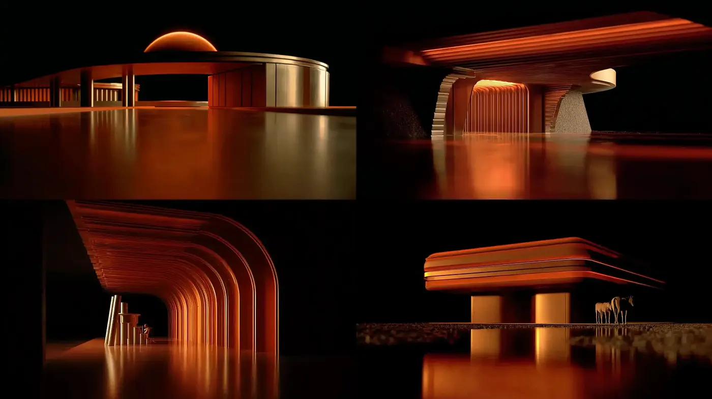 Futuristic architectural minimalism with warm illumination - Midjourney sref style