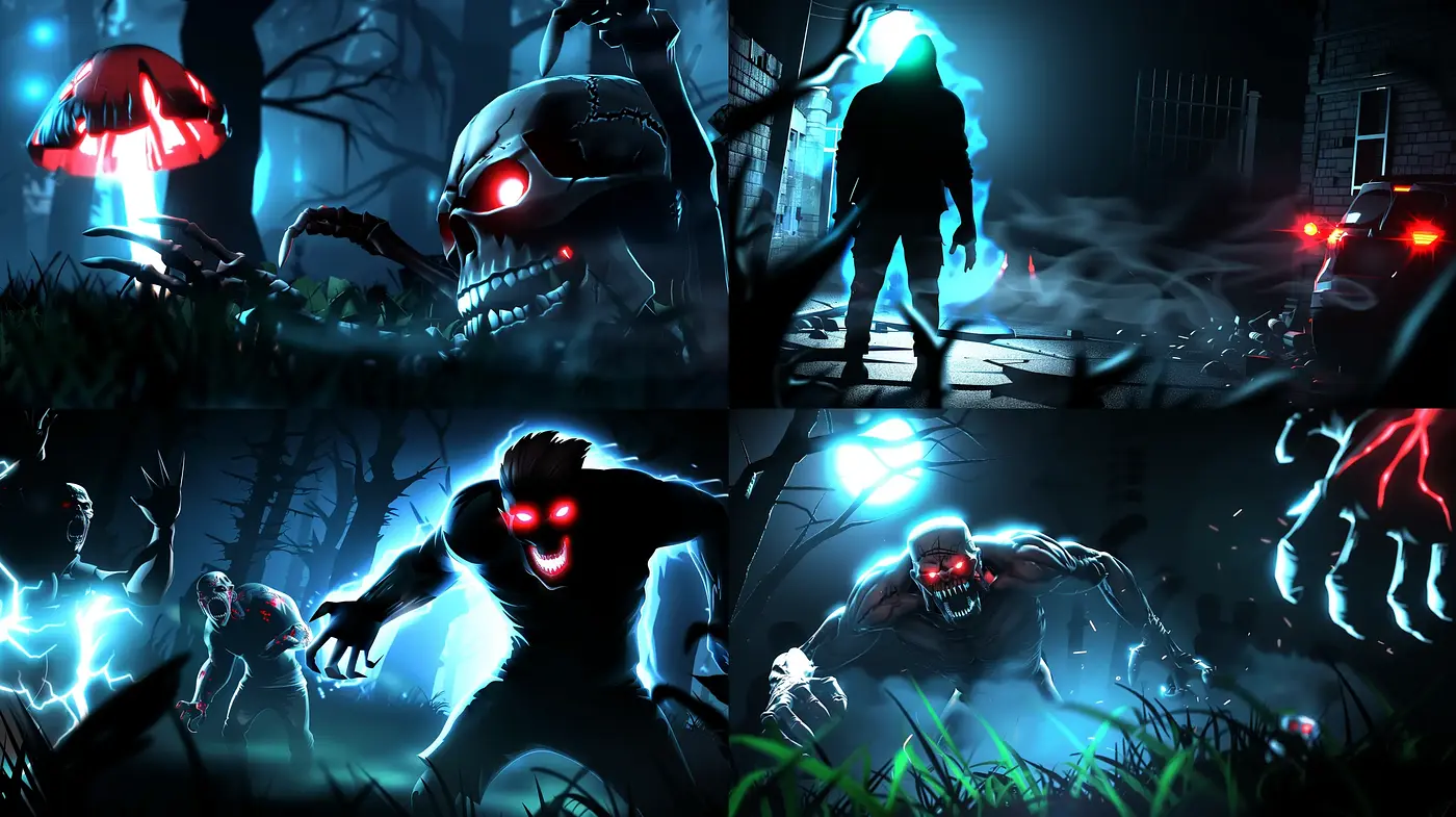 Eerie Luminescence and Sinister Shadows: A Cohesive Theme of Nightmarish Creature Design - Midjourney sref style